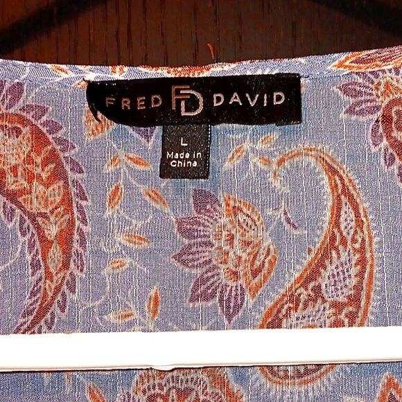 Fred David Large Paisely Floral Geometric Pattern V-Neck 3/4 Sleeve Top EUC - Picture 4 of 6